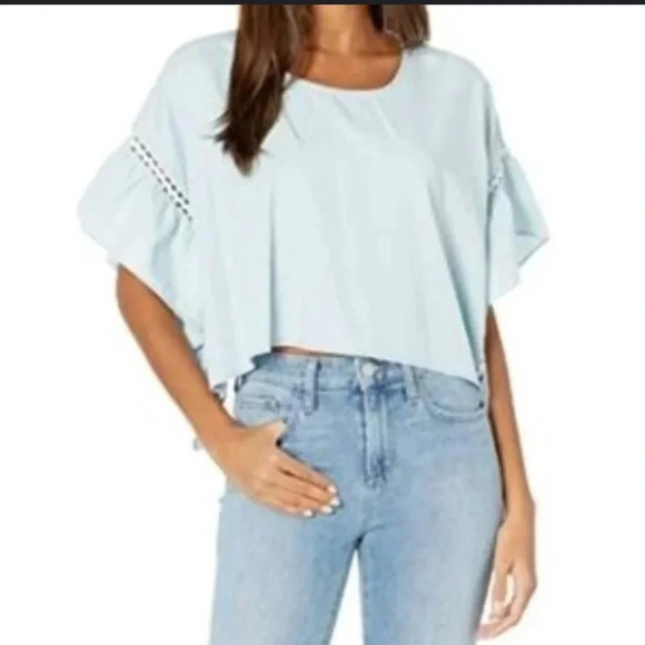 BCBGeneration Ruffle Sleeve Crop Top Light Wash Size XS - Picture 1 of 9